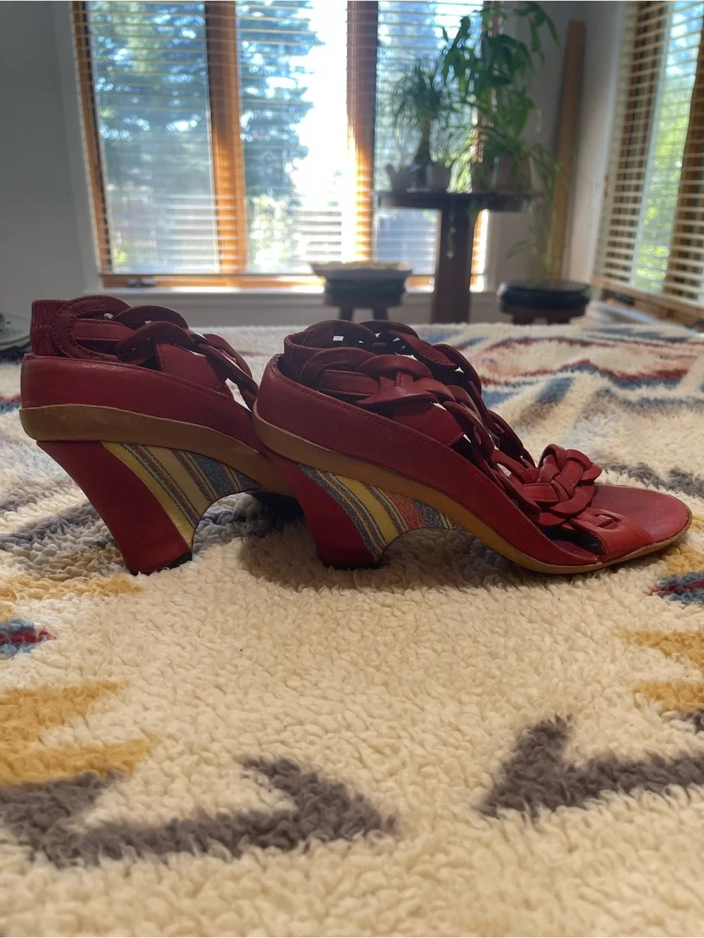 Anthropologie J. Shoes Nicole Red Braided Leather Slingback Heels | Size 8.5 ❤️